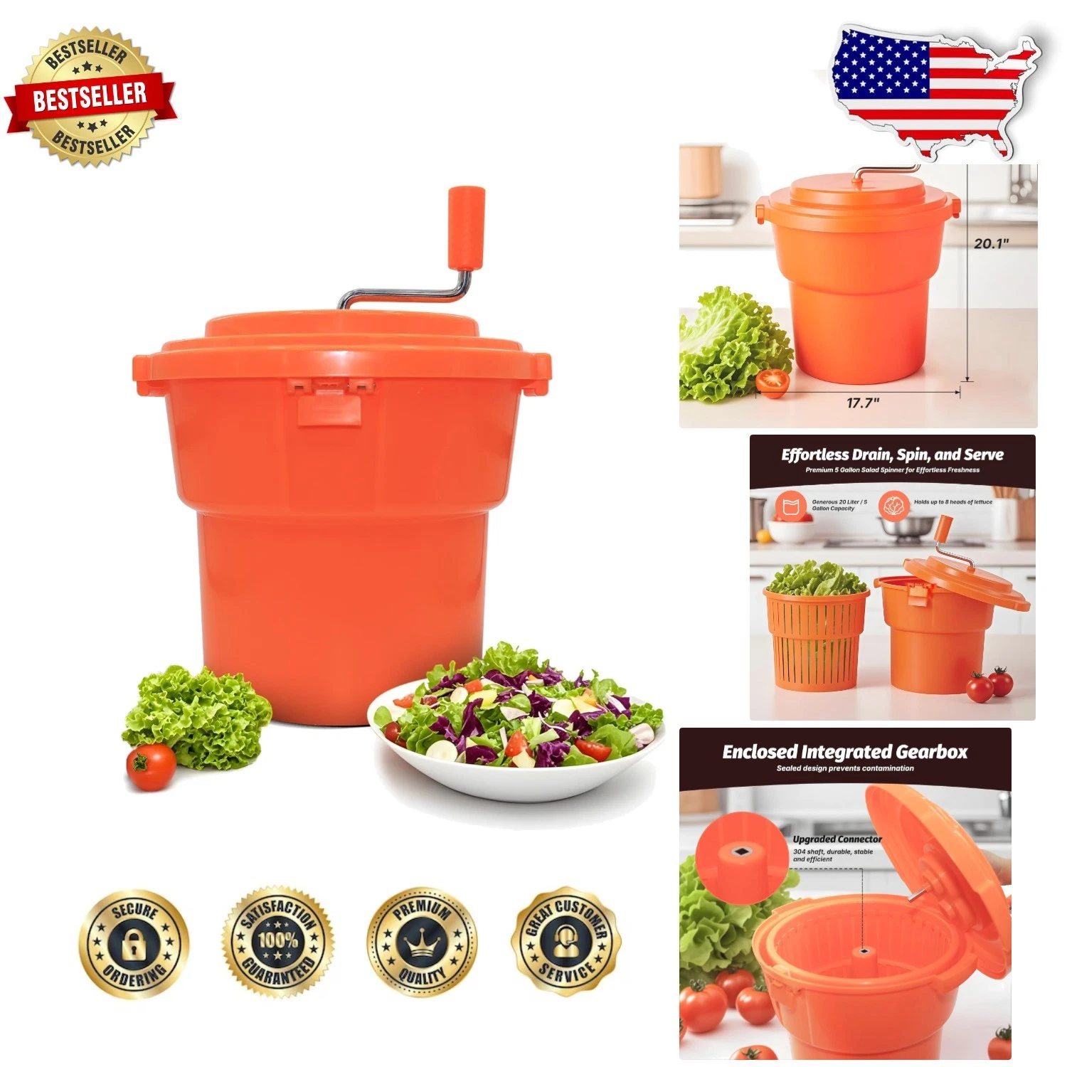Large Commercial Salad Spinner 5 Gal/20 Qt - Heavy Duty Lettuce Dryer, Brake,...
Opens in a new wind