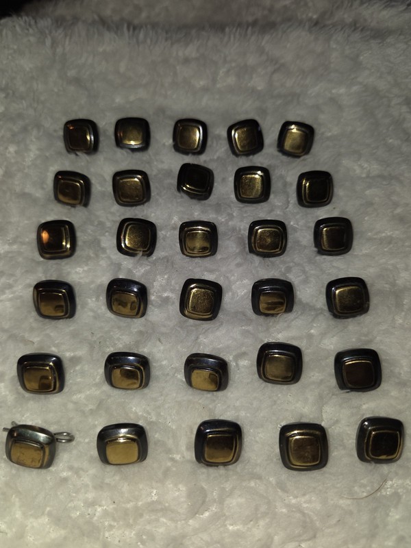 30 VINTAGE NOS SQUARE SINGLE SHANK BLACK & GOLD BUTTONS