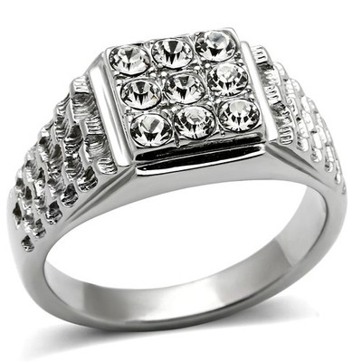 Men's Ring, Clear Top Grade Crystal, Stainless Steel, Fashion Ring