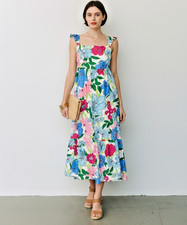 Umgee NWT Floral Ruffle Strap Smocked Midi Sundress Scallop Hem Small