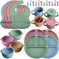 32 Pack Silicone Baby Feeding Set Baby LED Weaning Supplies Includes Suction ...