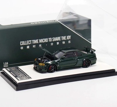 CR TM 1:64 JDM Green Skyline GTR R34 Racing Sports Model Diecast Metal Car