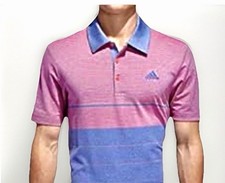 Adidas Men  s Polo Shirt Size XL Striped Short Sleeve Collared Golf Pink Blue
