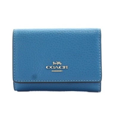 Coach Wallet Trifold Coin Purse Leather Blue an20 Used c7992a9415cc628d3b3b6b0f8