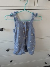 John Lewis Blue Denim Daisy Dungaree Romper 6-9m