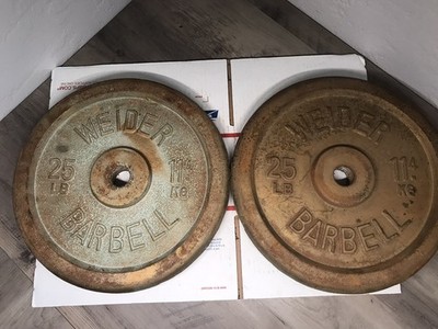 WEIDER Vintage Weight Plates Pair Of 25 Lb Weights GOLD 50 Pounds Total