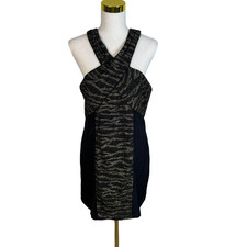 Wish Dress Size 14 Black Metallic Animal Print Bodycon Party Cocktail