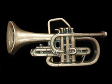 OF13149 VINTAGE 1979 CUT-OUT *TRUMPET* MUSIC INSTRUMENT SOLID BRASS BARON BUCKLE