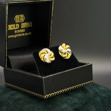 Gold Earrings 18ct Bi Colour Gold Swirl Stud Earrings 4.4g