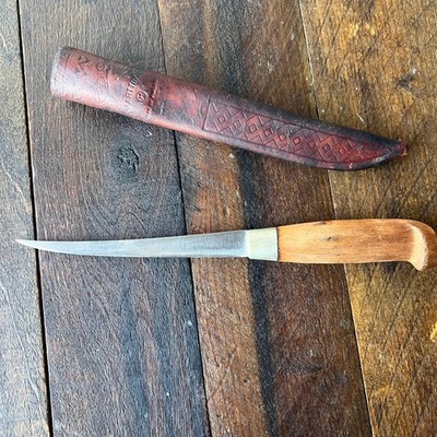 Vintage J. Marttiini Rapala Inscribed Fish Fillet Knife w/Leather Sheath Finland