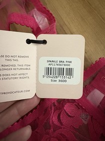 Agent Provocateur Sparkle Hot Pink  Bra s 36DD , Suspender S 3 , Brief S 3 Set