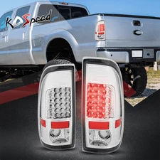 (FULL LED) Chrome Clear Rear Tail Brake Light for 99-07 Ford F250-550 Super Duty