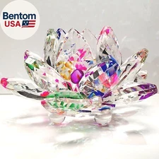 3" Rainbow Crystal Lotus Flower – Glass Home Decor for Feng Shui with Clear Refl