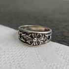 Vintage Sterling Silver Cross Floral Ring Band Woven Gothic Religious Size 11 ¾