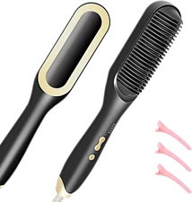 Hair Straightener Brush-Ionic Hair 5 Temp Fast Heat Comb Anti-Scald Auto-Shut of