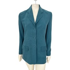 NWT Vintage SETA STUDIO 100 Silk 3 Button Blazer Jacket Dark Teal WOMENS MEDIUM