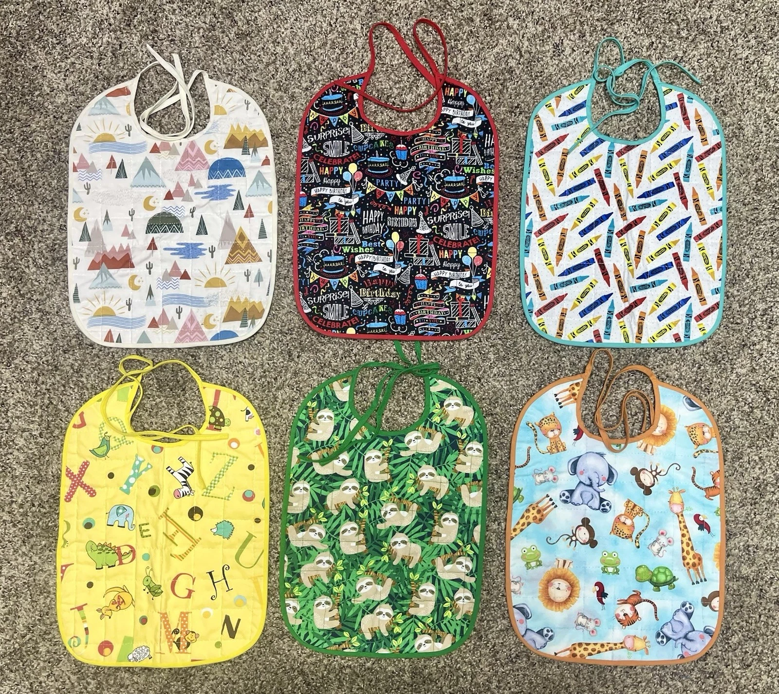 Lot Of 6 Quilted Handmade Bibs Assorted Large Size 12" X 9"
Opens in a new window or tab