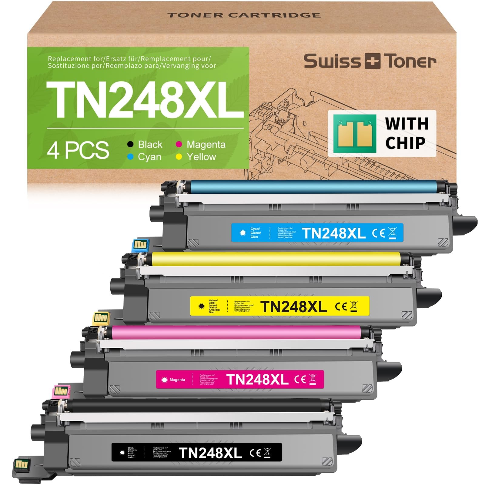Swiss Toner Compatibile 4x TN248XL per Brother MFC-L3760CDW e simili