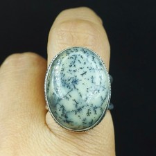 Natural Dendritic Opal Gemstone 925 Sterling Silver Ring Size-8 US