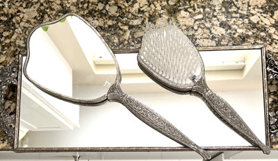 Vtg MATSON #770 MIRRORED RECTANGULAR VANITY DRESSER TRAY w/Hand Mirror & Brush