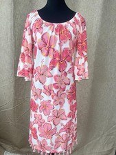 Simply Southern Casual Floral Dress Pink White Pom Pom Hem Elastic Neck Sz XXL