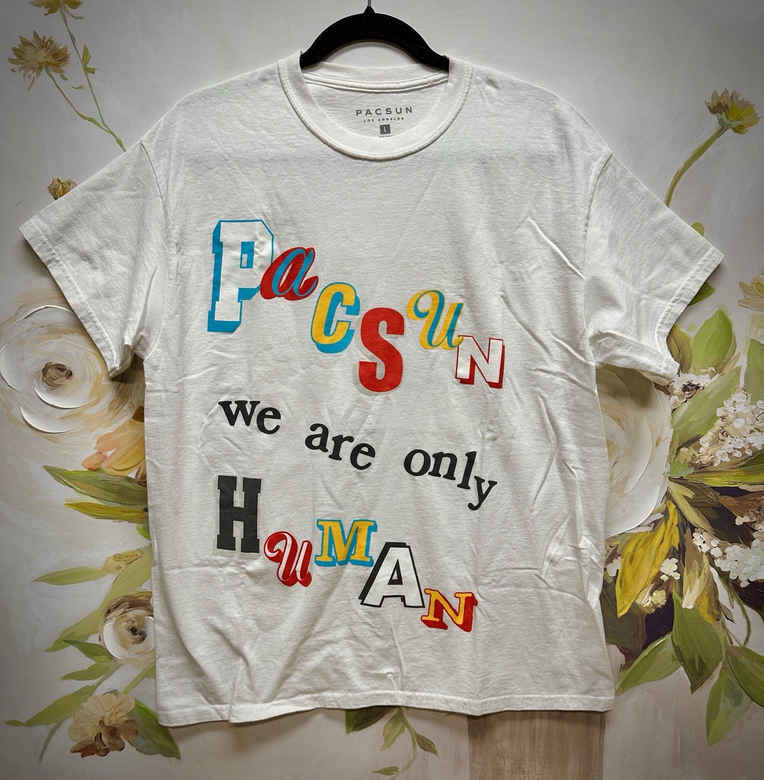 Pacsun Colorful Shirt "Pacsun We Are Only Human" White Tee, Size Large ...