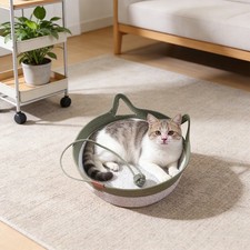 Pet Basket for Cats, Cat Bed with Toy Tail, Multi-functional Cat Bed