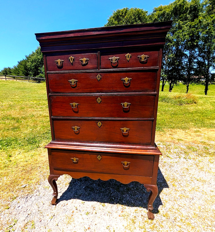 Antique American Georgian 2 Piece Solid Cherry Highboy Chest On Chest Late 1800s