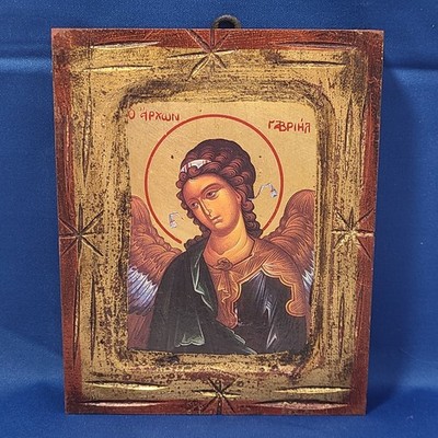 Greek Orthodox Archangel Gabriel Wooden Byzantine Religious Art Plaque Greece