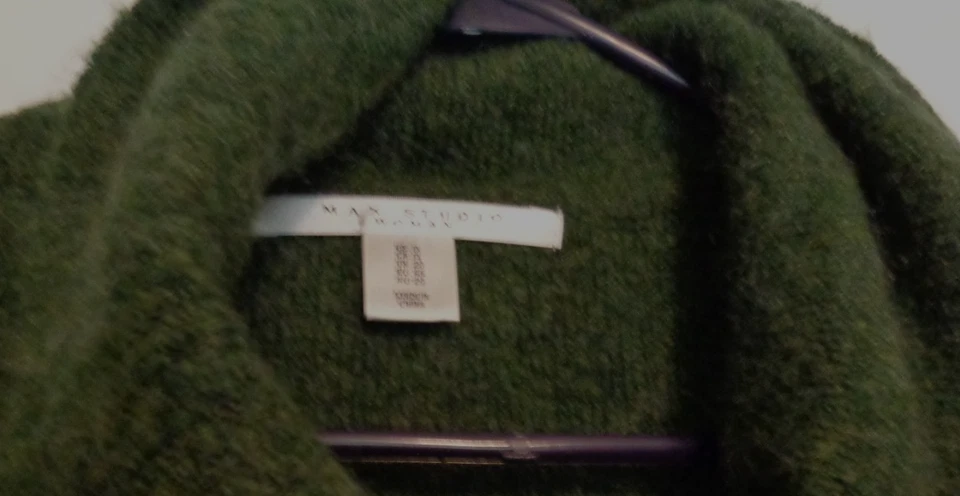 MAX STUDIO WOMEN PLUS 1X DARK GREEN CARDIGAN SWEATER 1 BUTTON DRAPED COLLAR - Image 3 of 4