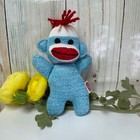 Schylling Sock Monkey Baby Plush Lovey Blue White Hat Red Yarn Hair Mouth — photo 8