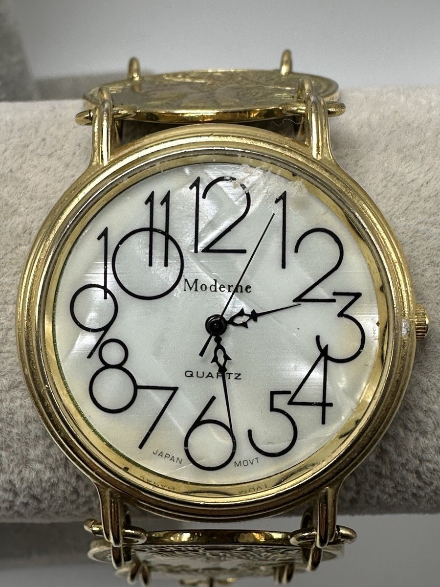 Moderne Faux‎ French Gold Coin Ladies MOP Watch New Battery 37MM 7.5\