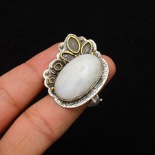Rainbow Moonstone Gemstone 925 Sterling Silver Handmade Jewelry Ring Size 8