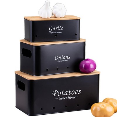 Kitchen Vegetable Storage Tins Set of 3, Potato Onion Garlic Kitchen Storage ...