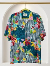 VTG Jams World Hawaiian Shirt Men's XL Rayon Floral Striped Made In Hawaii USA