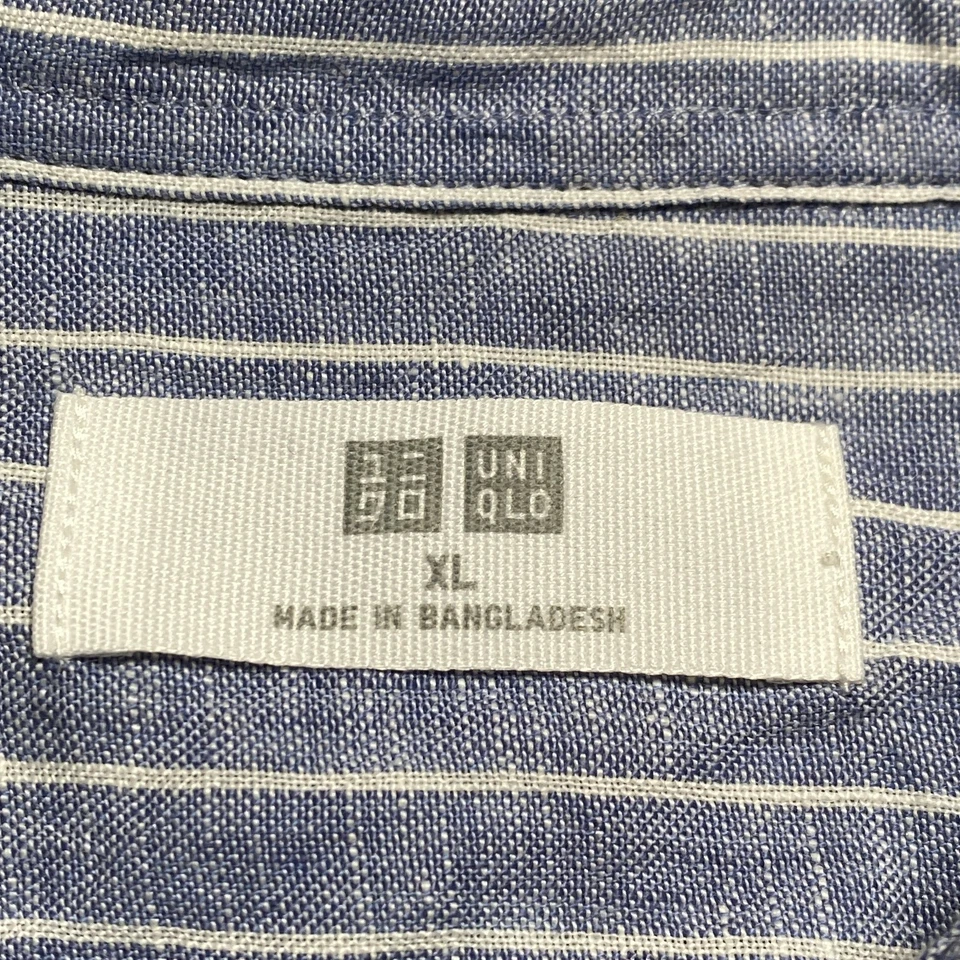 Uniqlo Shirt Men's XL Blue Striped Linen Button-Up Casual Shirt - Image 3 of 4