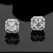 3.5ctw Asscher Cut Simulated Diamond Halo Stud Earrings 925 Silver