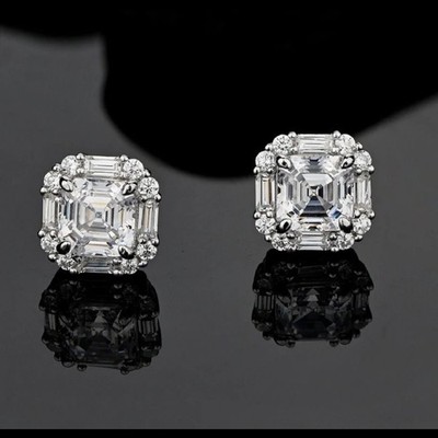 3,5 kt Asscher-Schliff simulierter Diamant Halo Ohrstecker 925 Silber