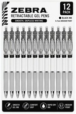 Zebra Retractable Gel Pens Black Ink 0.7mm Medium Point 6 Lot 12 Pens