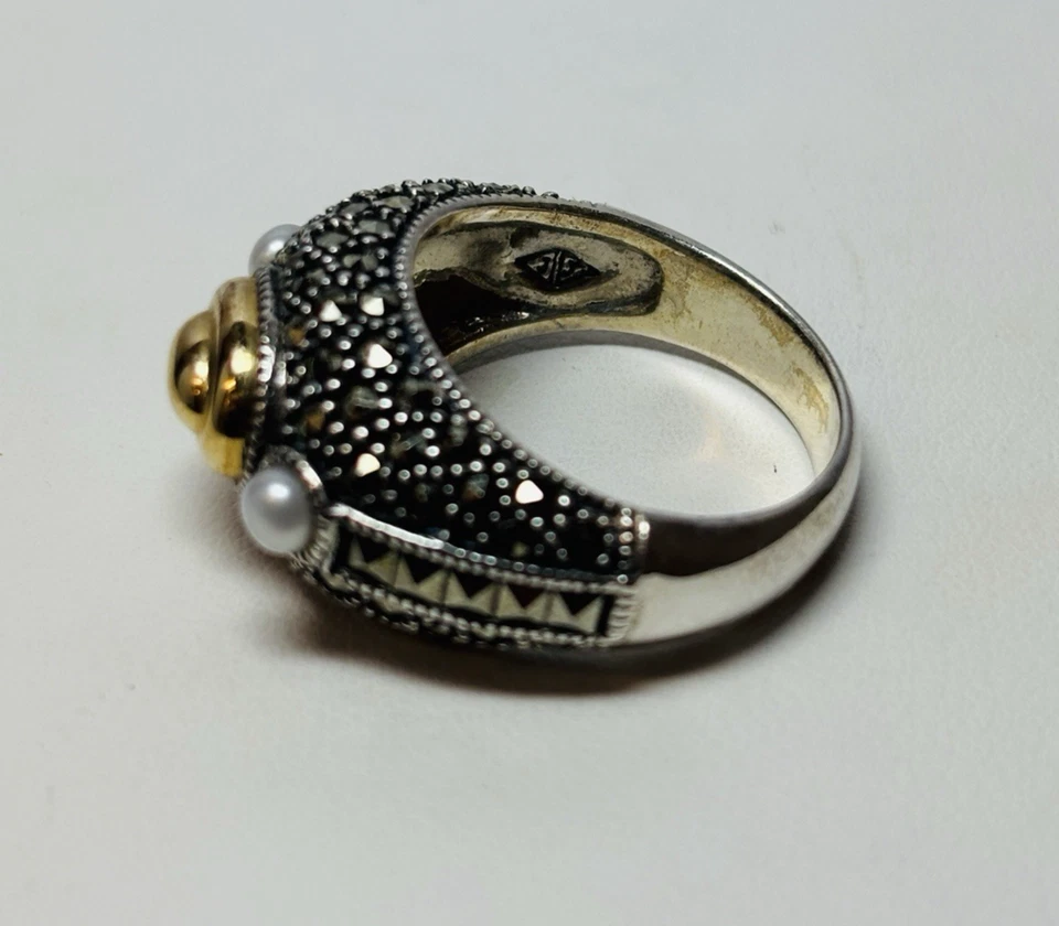 Кольцо Judith Jack из стерлингового серебра 925 пробы с двухцветным марказитом и жемчугом размер 8 - Изображение 2 из 4