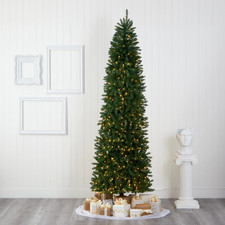 Nearly Natural 9' Prelit LED Slim Pine Artificial Christmas Tree Green 35in Wide