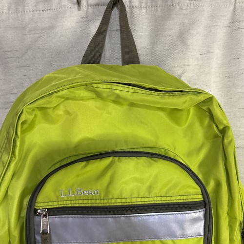 LL L.L. Bean Nylon Backpack Reflective Bright Green & Silver 15” X 13” X 5” - Picture 2 of 17