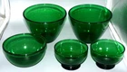 2-Anchor Hocking Fire King Forest Green Splash-Proof Bowl,2 Lg 1 Sm & 2 Sherbets