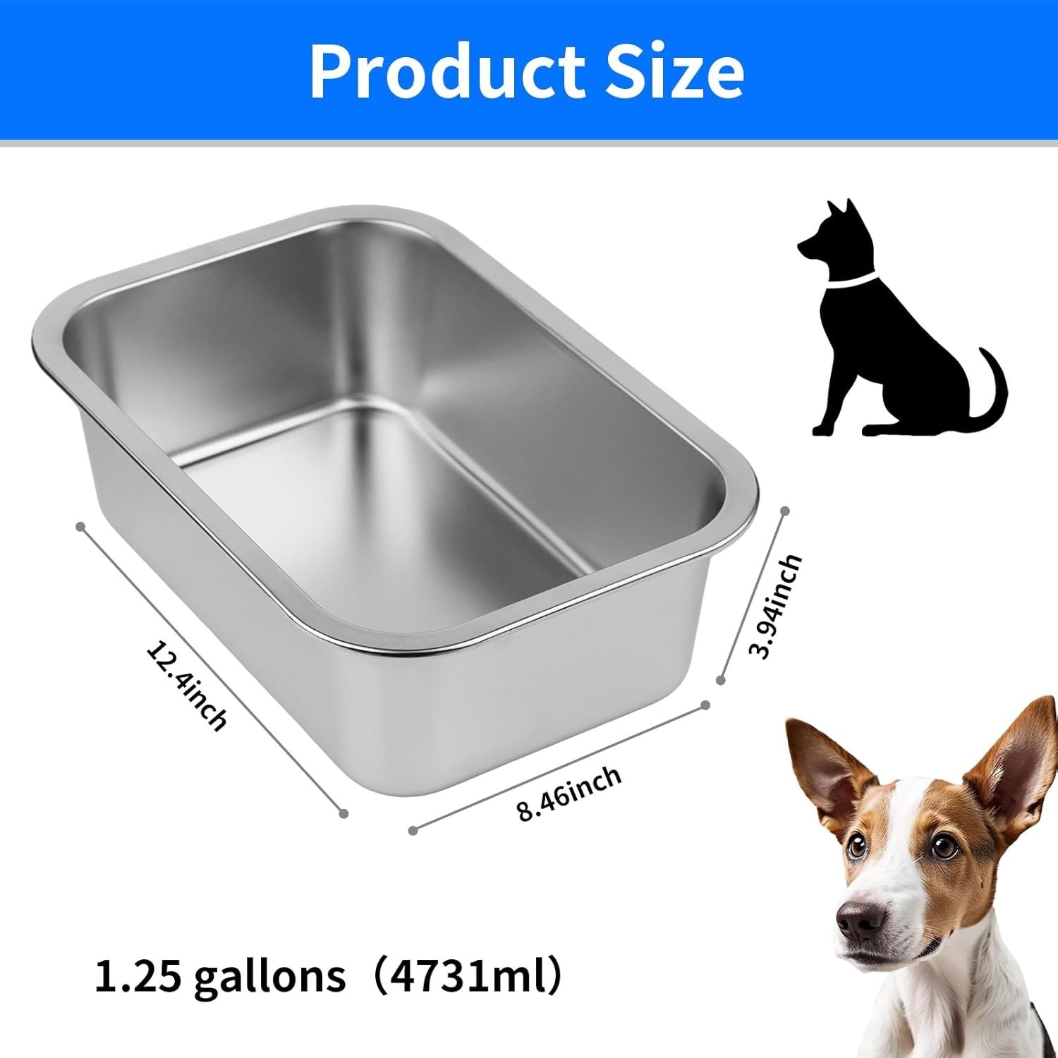 Stainless Steel 1.25 Gallon Large Dog Water Bowl Pet Food Feeder Dish Outdoor