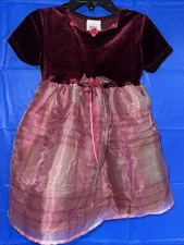Vintage 90s Brooke Lindsay Maroon Velvet & Tulle Dress Baby Girl 24 Mo #170