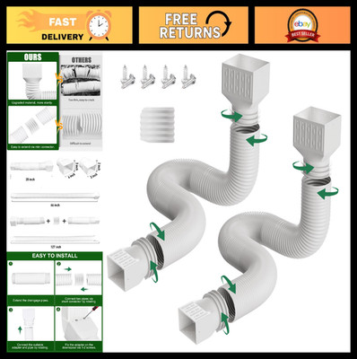 2 Pack Flexible Rain Gutter Downspout Extensions, 20'' to 66'' Adjustable Drainage