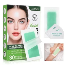 30x Facial Wax Strips & 8x Finishing Wipes Face Hair Eye Chin Upper Lip Jawline