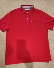 Tommy Hilfiger Men's Red Polo Shirt M Short Sleeve Collared Button Solid Logo