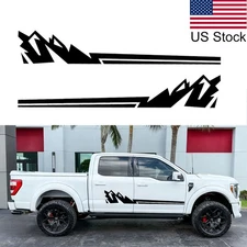 2pcs 90.5'' Black Racing Stripe Mountain Graphic Body Side Door Decal Stickers