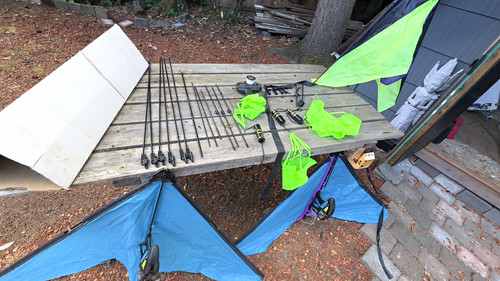 RCKI Aggressor RC hang glider/ kite Lot w/ Handles, Rods/Spars, Line & Parts